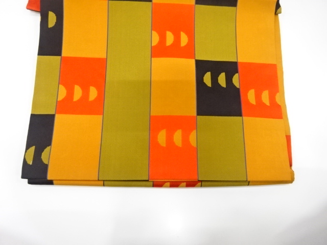  アンティーク　縞に変わり市松模様織り出し名古屋帯（着用可）